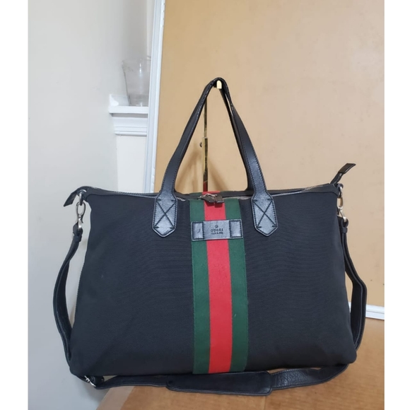 Authentic Gucci Black Canvas Techno Carry-On Duffle Bag